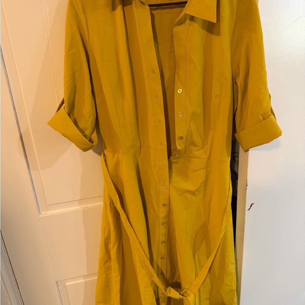 Sharagano Mustard Yellow Button-Down Dress